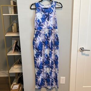 Floral Blue Maxi Dress with Pockets